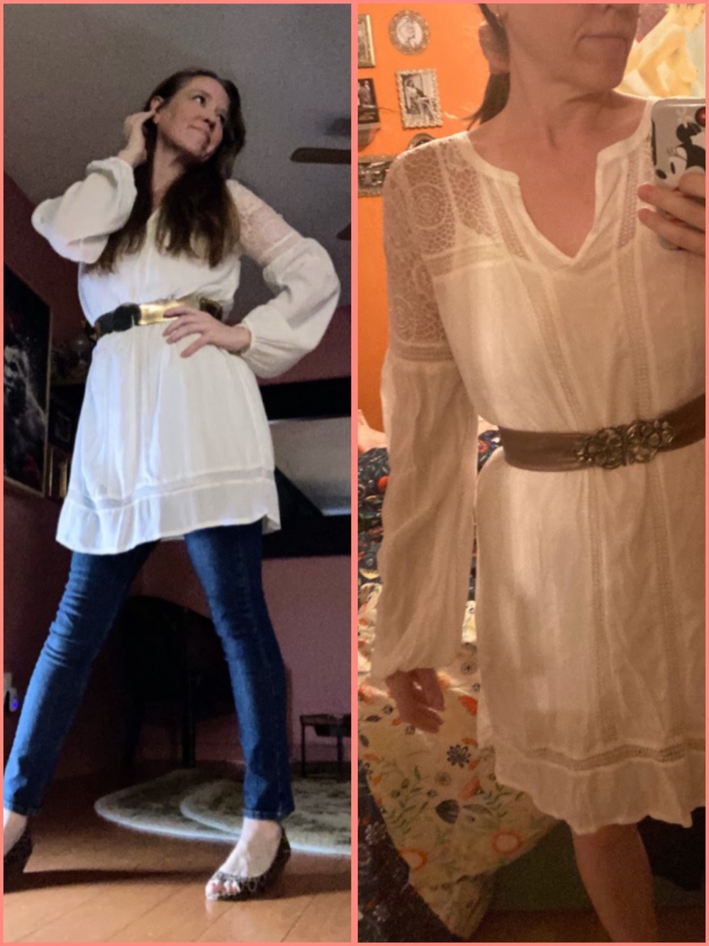 Ivory Long Sleeve Lace Yoke Mini Dress Tudor inspired